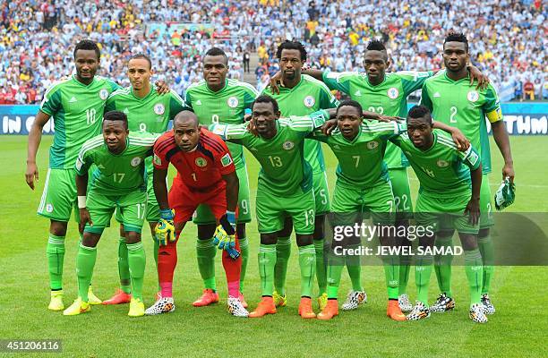 Nigerian footballers : Nigeria's midfielder John Obi Mikel, Nigeria's forward Peter Odemwingie, Nigeria's forward Emmanuel Emenike, Nigeria's...