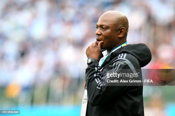 Head coach Stephen Keshi of Nigeria looks on during the 2014 FIFA World Cup Brazil Group F match between Nigeria and Argentina at Estadio Beira-Rio...