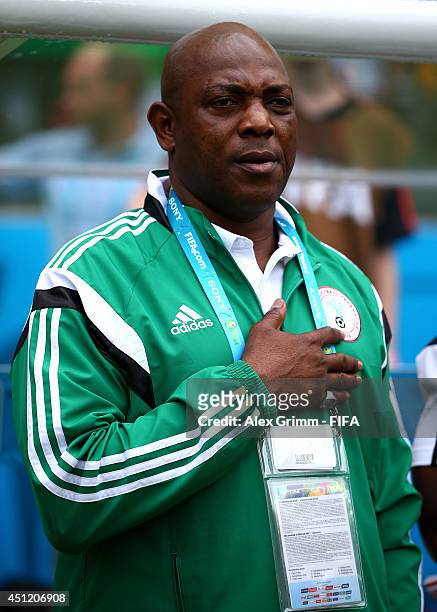 Head coach Stephen Keshi of Nigeria looks on prior to the 2014 FIFA World Cup Brazil Group F match between Nigeria and Argentina at Estadio Beira-Rio...