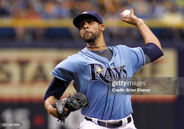 David Price of the Tampa Bay Rays pitches during the first inning of a game against the Pittsburgh Pirates on June 25, 2014 at Tropicana Field in St....