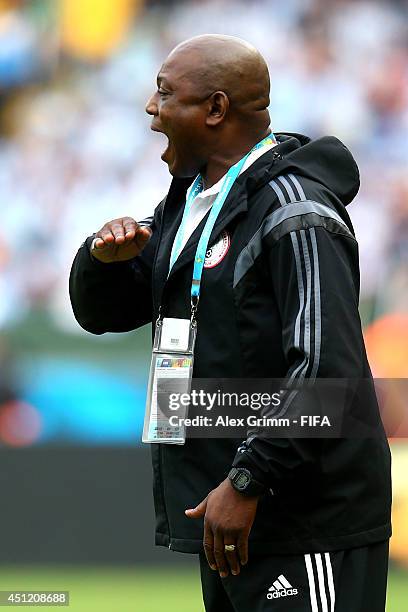 Head coach Nigeria gestures during the 2014 FIFA World Cup Brazil Group F match between Nigeria and Argentina at Estadio Beira-Rio on June 25, 2014...