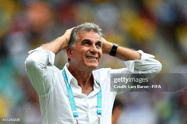 Head coach Carlos Queiroz of Iran gestures during the 2014 FIFA World Cup Brazil Group F match between Bosnia-Herzegovina and Iran at Arena Fonte...