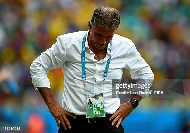 Head coach Carlos Queiroz of Iran gestures during the 2014 FIFA World Cup Brazil Group F match between Bosnia-Herzegovina and Iran at Arena Fonte...