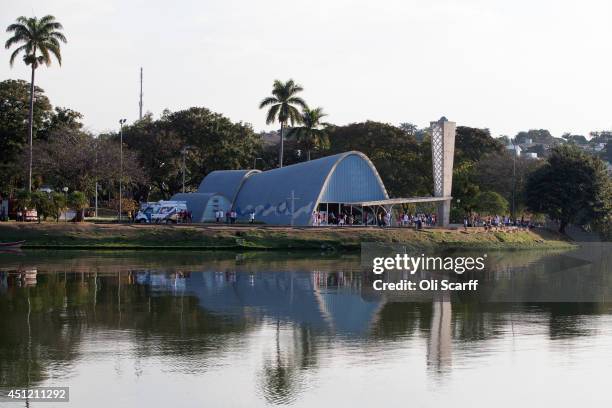 The 'Church of Saint Francis of Assisi', designed by Oscar Niemeyer, on the shore the artificial lake of 'Pampulha' on June 24, 2014 in Belo...