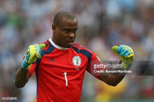 Vincent Enyeama of Nigeria reacts during the 2014 FIFA World Cup Brazil Group F match between Nigeria and Argentina at Estadio Beira-Rio on June 25,...