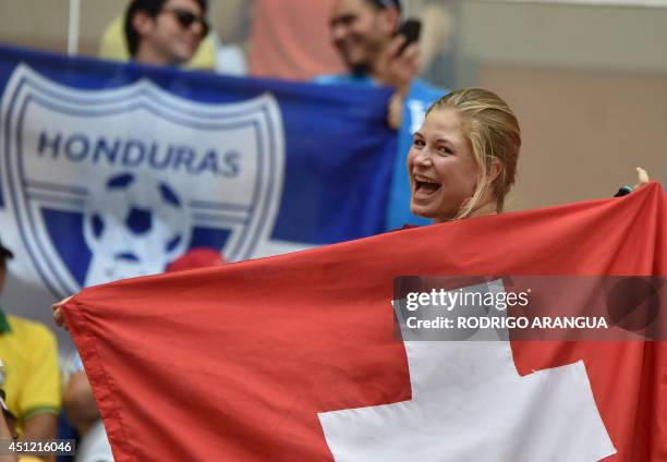 Switzerland and Honduras fans cheer before the Group E football match between Honduras and Switzerland at the Amazonia Arena in Manaus during the...