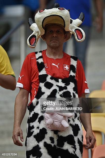 Swiss fan poses before the start of the Group E football match between Honduras and Switzerland at the Amazonia Arena in Manaus during the 2014 FIFA...