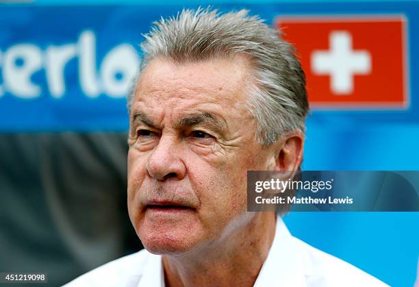 Head coach Ottmar Hitzfeld of Switzerland looks on prior to the 2014 FIFA World Cup Brazil Group E match between Honduras and Switzerland at Arena...