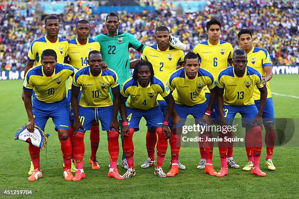 Ecuador pose for a team photo prior to the 2014 FIFA World Cup Brazil Group E match between Ecuador and France at Maracana on June 25, 2014 in Rio de...