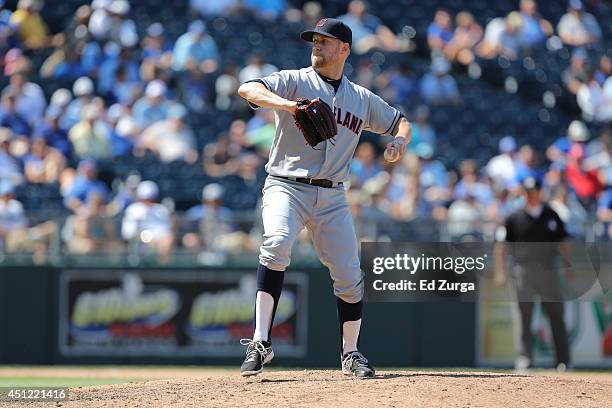 Josh Outman of the Cleveland Indians throws against the Kansas City Royals at Kauffman Stadium on June 11, 2014 in Kansas City, Missouri.