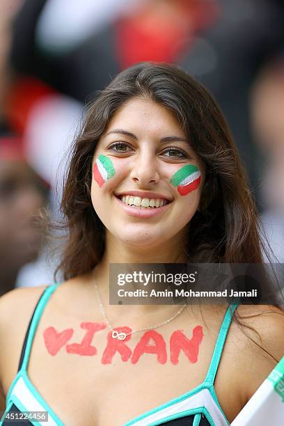 Fans of Iran look on during the 2014 FIFA World Cup Brazil Group F match between Bosnia and Herzegovina and Iran at Arena Fonte Nova on June 25, 2014...