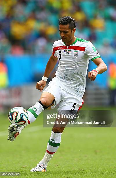Amir Hossein Sadeghi of Iran looks on during the 2014 FIFA World Cup Brazil Group F match between Bosnia and Herzegovina and Iran at Arena Fonte Nova...