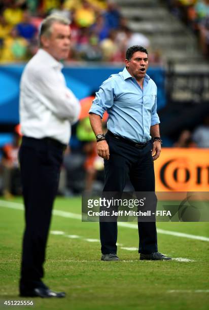 Head coach Luis Fernando Suarez of Honduras looks on during the 2014 FIFA World Cup Brazil Group E match between Honduras and Switzerland at Arena...
