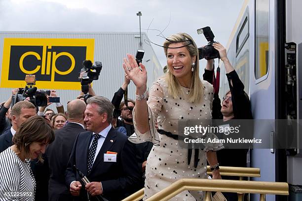 Queen Maxima of The Netherlands visits CLIP Logistics Centre for logistic and industry investments as part of her trip to Poland on June 25, 2014 in...