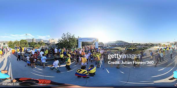 General view of Fans arriving before the 2014 FIFA World Cup Brazil Group E match between Ecuador v France at Maracana on June 25, 2014 in Rio de...