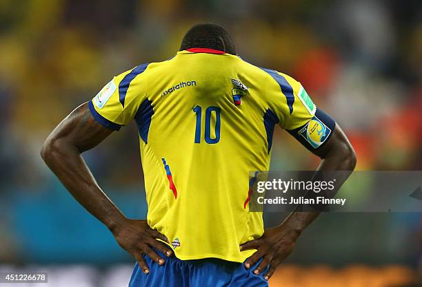 Walter Ayovi of Ecuador reacts after a 0-0 draw during the 2014 FIFA World Cup Brazil Group E match between Ecuador and France at Maracana on June...