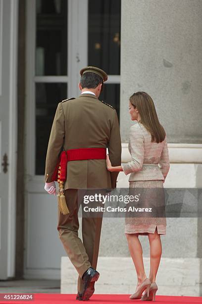 King Felipe VI of Spain and Queen Letizia of Spain receive Armed Forces and Guardia Civil at the Royal Palace on June 25, 2014 in Madrid, Spain.