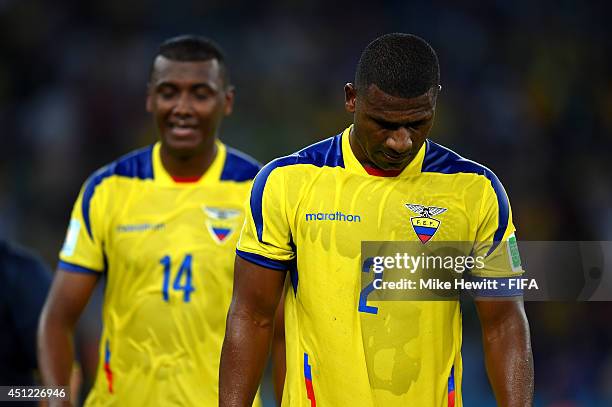 Jorge Guagua of Ecuador shows his dejection after the 0-0 draw in the 2014 FIFA World Cup Brazil Group E match between Ecuador and France at Maracana...