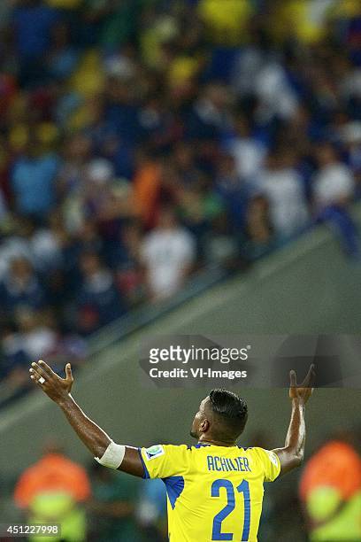 Gabriel Achilier of Ecuador praying during the FIFA World Cup match between Ecuador and France on June 25, 2014 at the Maracana stadium in Rio de...