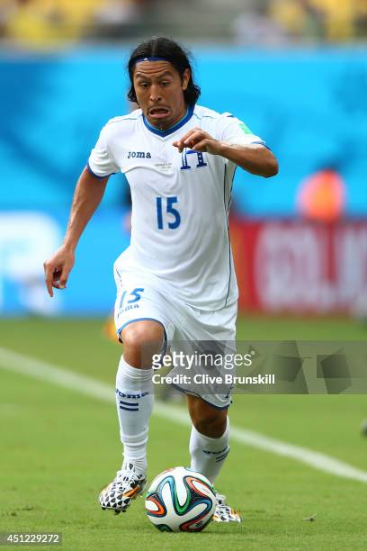 Roger Espinoza of Honduras controls the ball during the 2014 FIFA World Cup Brazil Group E match between Honduras and Switzerland at Arena Amazonia...