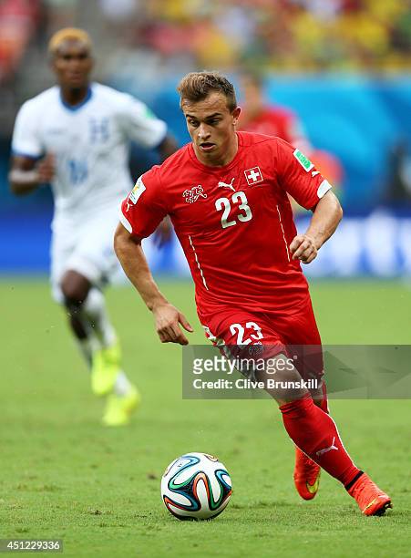 Xherdan Shaqiri of Switzerland controls the ball during the 2014 FIFA World Cup Brazil Group E match between Honduras and Switzerland at Arena...