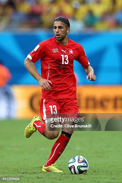 Ricardo Rodriguez of Switzerland controls the ball during the 2014 FIFA World Cup Brazil Group E match between Honduras and Switzerland at Arena...