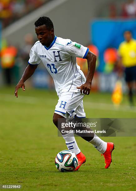 Marvin Chavez of Honduras controls the ball during the 2014 FIFA World Cup Brazil Group E match between Honduras and Switzerland at Arena Amazonia on...
