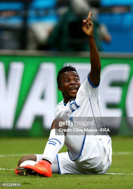 Marvin Chavez of Honduras reacts during the 2014 FIFA World Cup Brazil Group E match between Honduras and Switzerland at Arena Amazonia on June 25,...