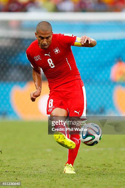 Gokhan Inler of Switzerland controls the ball during the 2014 FIFA World Cup Brazil Group E match between Honduras and Switzerland at Arena Amazonia...