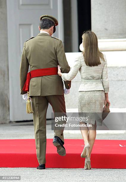 King Felipe VI of Spain and Queen Letizia of Spain receive Armed Forces and Guardia Civil at the Royal Palace on June 25, 2014 in Madrid, Spain.