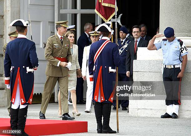 King Felipe VI of Spain and Queen Letizia of Spain receive Armed Forces and Guardia Civil at the Royal Palace on June 25, 2014 in Madrid, Spain.