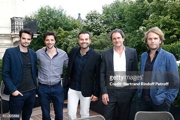 Team of "Les cartes du pouvoir" Julien Personnaz, Raphael Personnaz, Ladislas Chollat, Director of the Theater Francis Lombrail and Author of "La...