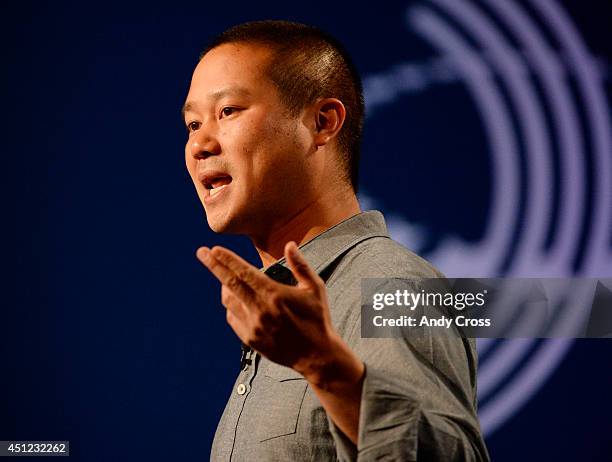 Tony Hsieh, chief executive officer, speaks at the closing plenary session of the Clinton Global Initiative America at the Sheridan Downtown Denver,...