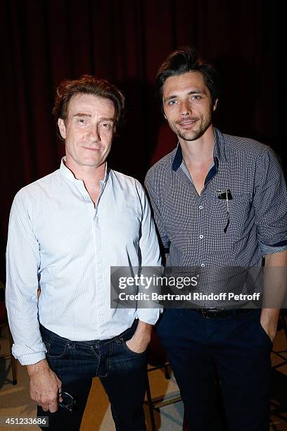 Actors from "Les cartes du pouvoir" Thierry Fremont and Raphael Personnaz attend Theater Hebertot presents its 2014-2015 Events and Theater Plays....