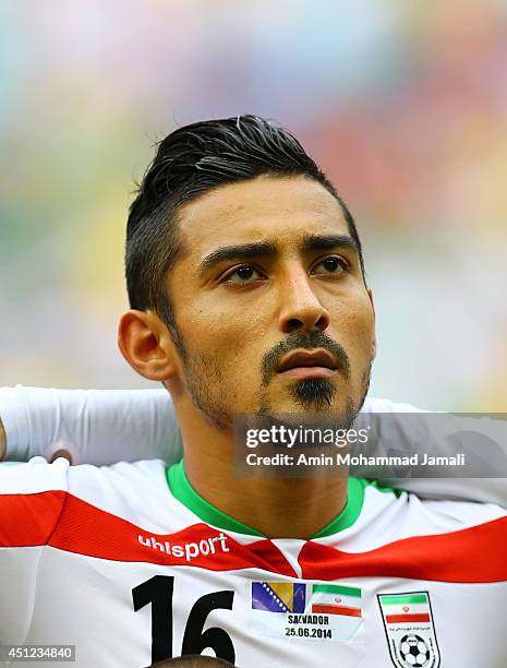 Reza Ghoochannejhad of Iran looks on during the 2014 FIFA World Cup Brazil Group F match between Bosnia and Herzegovina and Iran at Arena Fonte Nova...