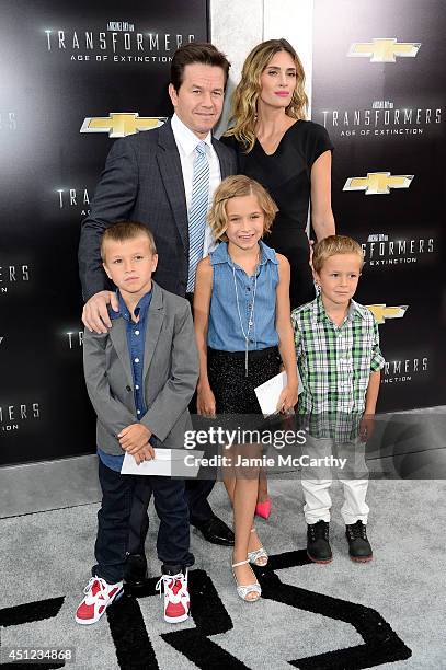 Brendan Wahlberg, Mark Wahlberg, Ella Rae Wahlberg, Rhea Durham, and Michael Wahlberg attend the New York Premiere of "Transformers: Age Of...