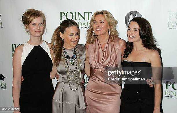 Actors Cynthia Nixon, Sarah Jessica Parker, Kim Cattrall and Kristin Davis arrive at Point Foundation Honors The Arts at Capitale on April 7, 2008 in...