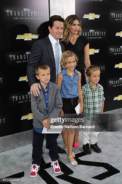 Brendan Wahlberg, Mark Wahlberg, Ella Rae Wahlberg, Rhea Durham, and Michael Wahlberg attend the New York Premiere of "Transformers: Age Of...