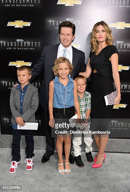 Brendan Wahlberg, Mark Wahlberg, Ella Rae Wahlberg, Rhea Durham, and Michael Wahlberg attend the New York Premiere of "Transformers: Age Of...