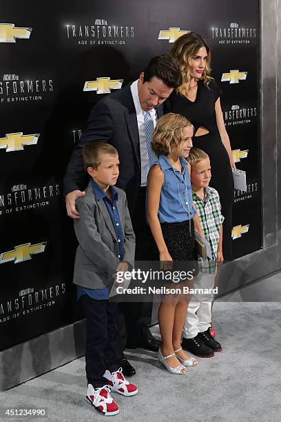 Brendan Wahlberg, Mark Wahlberg, Ella Rae Wahlberg, Rhea Durham, and Michael Wahlberg attend the New York Premiere of "Transformers: Age Of...