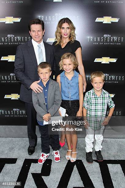 Mark Wahlberg with wife Rhea Durham and family attend "Transformers: Age Of Extinction" New York Premiere at Ziegfeld Theater on June 25, 2014 in New...