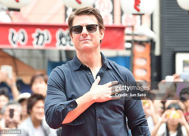 Tom Cruise attends the promotional event for 'Edge of Tomorrow' at the Dotonbori Riverside on June 26, 2014 in Osaka, Japan.