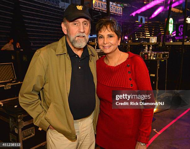 Ray Stevens and Nancy Jones backstage during rehearsals of Playin' Possum! The Final No Show Tribute To George Jones at Bridgestone Arena on November...