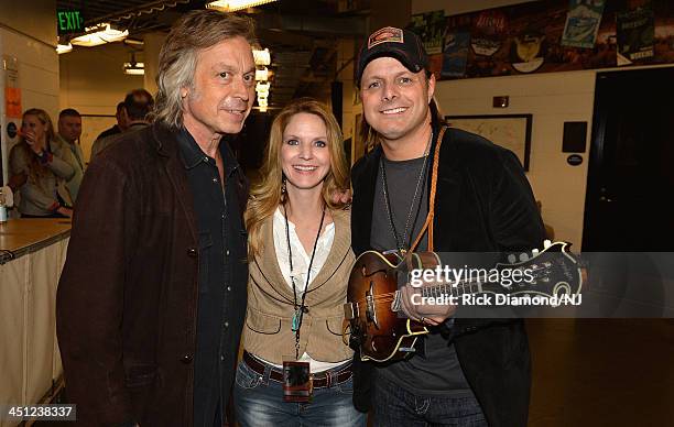 Jim Lauderdale and The Roys' Elaine and Lee Roy backstage during rehearsals of Playin' Possum! The Final No Show Tribute To George Jones at...