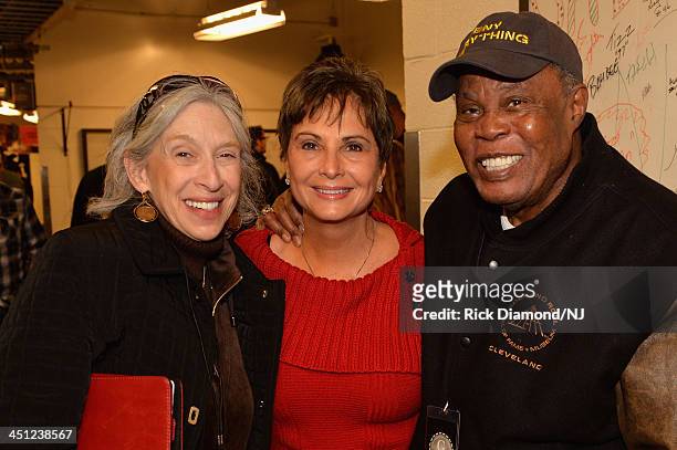 Joyce Moore, Nancy Jones and Sam Moore pose backstage during rehearsals of Playin' Possum! The Final No Show Tribute To George Jones at Bridgestone...