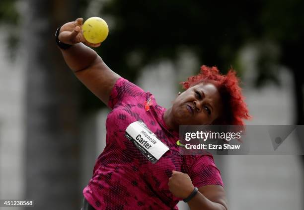 Michelle Carter competes in the women's shot put final at the California State Capitol on day 1 of the USATF Outdoor Championships on June 25, 2014...