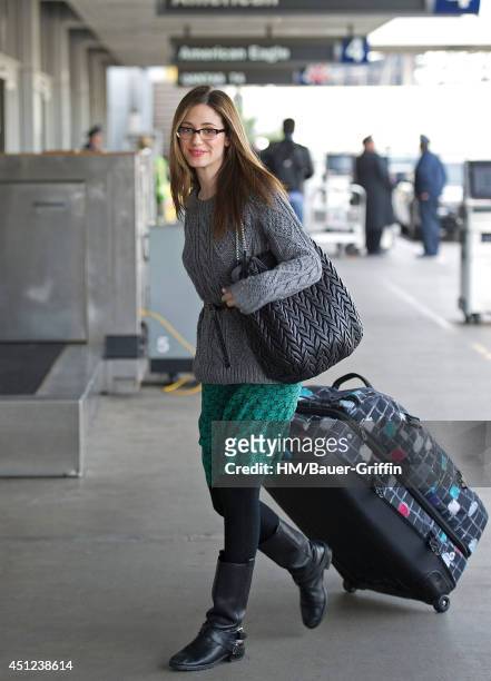 Emmy Rossum is seen at Los Angeles International Airport on January 24, 2012 in Los Angeles, California.