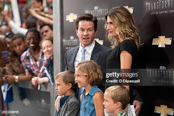 Brendan Wahlberg, Mark Wahlberg, Ella Rae Wahlberg, Rhea Durham, and Michael Wahlberg attend the "Transformers: Age Of Extinction" premiere at...