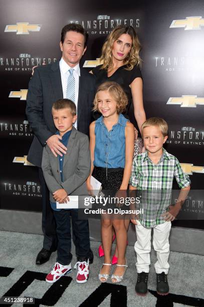 Brendan Wahlberg, Mark Wahlberg, Ella Rae Wahlberg, Rhea Durham, and Michael Wahlberg attend the "Transformers: Age Of Extinction" premiere at...