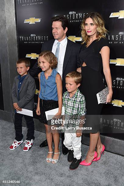 Brendan Wahlberg, Ella Rae Wahlberg, Mark Wahlberg, Michael Wahlberg, and Rhea Durham attend the New York Premiere of "Transformers: Age Of...